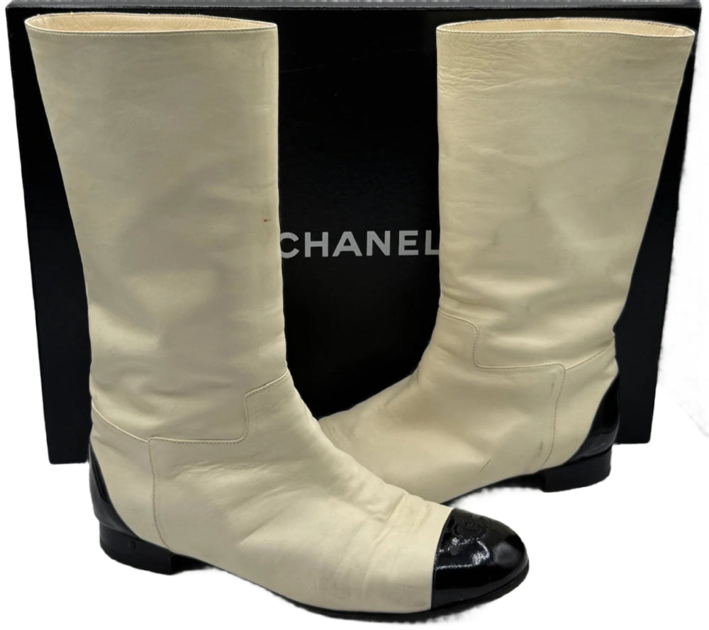 Chanel Two-Tone Calf Leather Mid-Calf Boots – Size 40