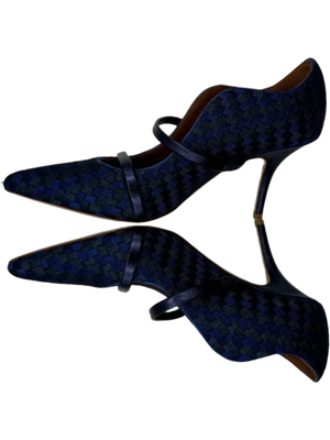 Malone Souliers Navy Maureen Bicolor Woven Point-Toe Mules