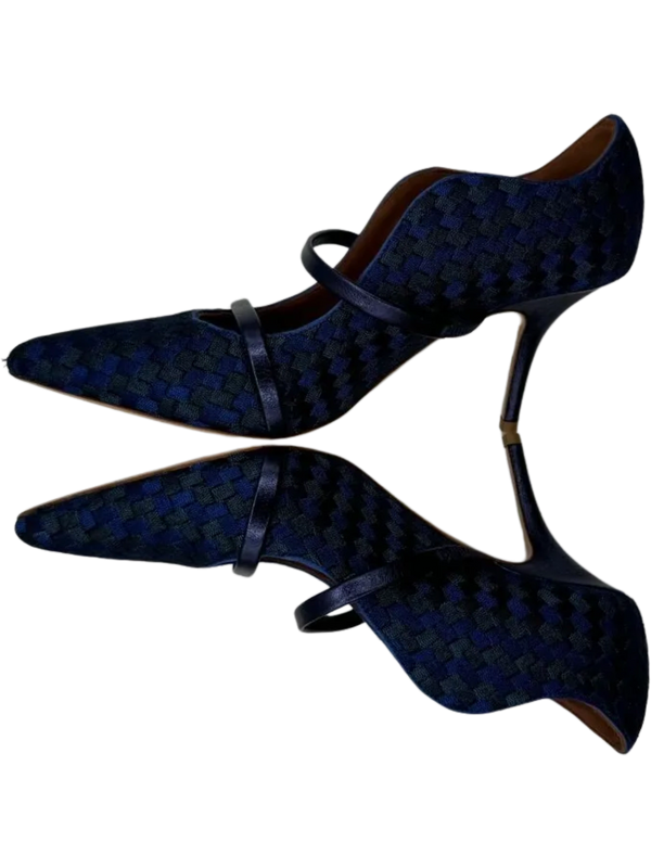 Malone Souliers Navy Maureen Bicolor Woven Point-Toe Mules