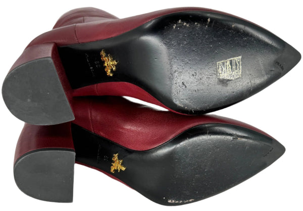 Prada burgundy leather Cuban slouchy slip-on boots - Size 39