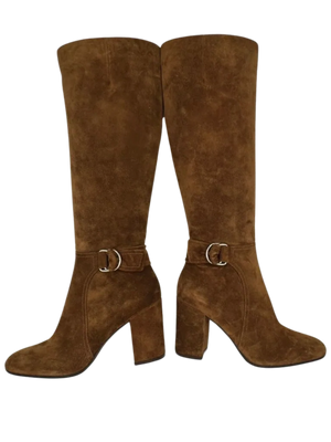Gianvito Rossi $1200 Rust Suede Knee High Buckle Boots 39/9 - NEW