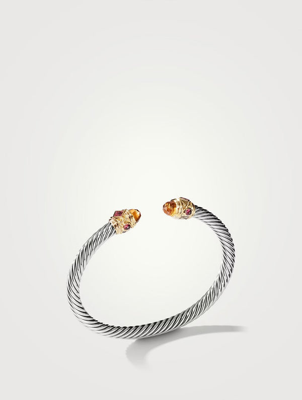 David Yurman Renaissance Bracelet in Sterling Silver & 14K Yellow Gold with Green Onyx, Chrome Diopside & Hampton Blue Topaz – 5mm
