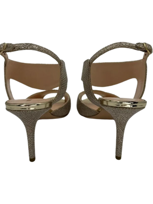 Nicholas Kirkwood Metallic Beige Glitter Fabric Ankle Strap Sandalsn *NEW*