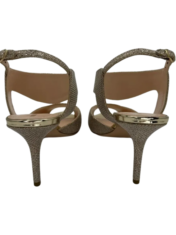 Nicholas Kirkwood Metallic Beige Glitter Fabric Ankle Strap Sandalsn *NEW*