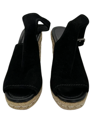Prada Black Suede Open Toe Espadrille Slingback Wedges *NEW*