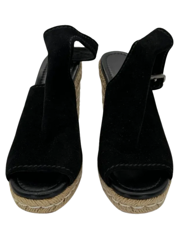 Prada Black Suede Open Toe Espadrille Slingback Wedges *NEW*