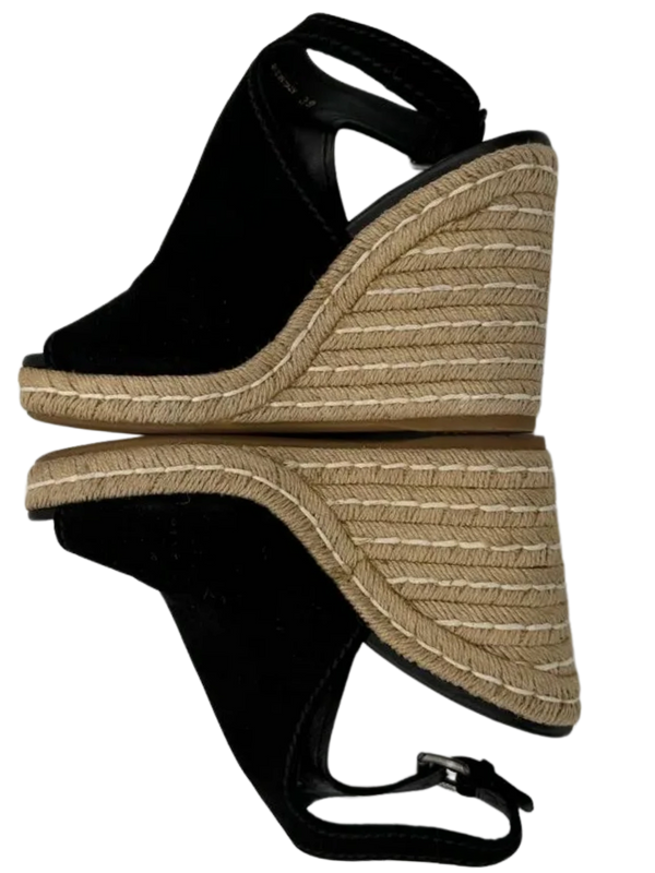 Prada Black Suede Open Toe Espadrille Slingback Wedges *NEW*
