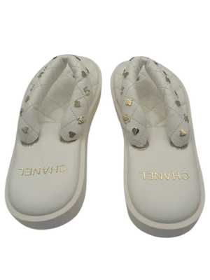 Chanel Spring 2023 White Quilted Charms Padded Pool Thong Sandal