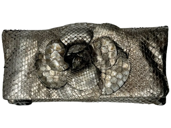 Chanel Camellia Python Fold Over Clutch