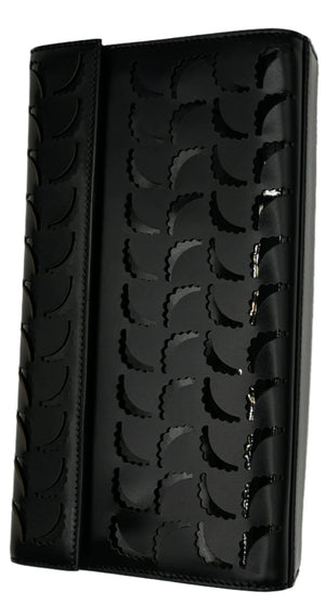 Alaia Black Laser Cut Perforated Long Clutch with Mirror - NEW