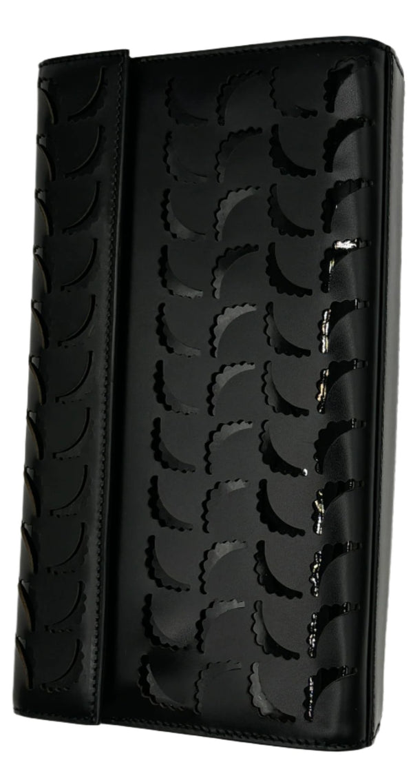 Alaia Black Laser Cut Perforated Long Clutch with Mirror - NEW