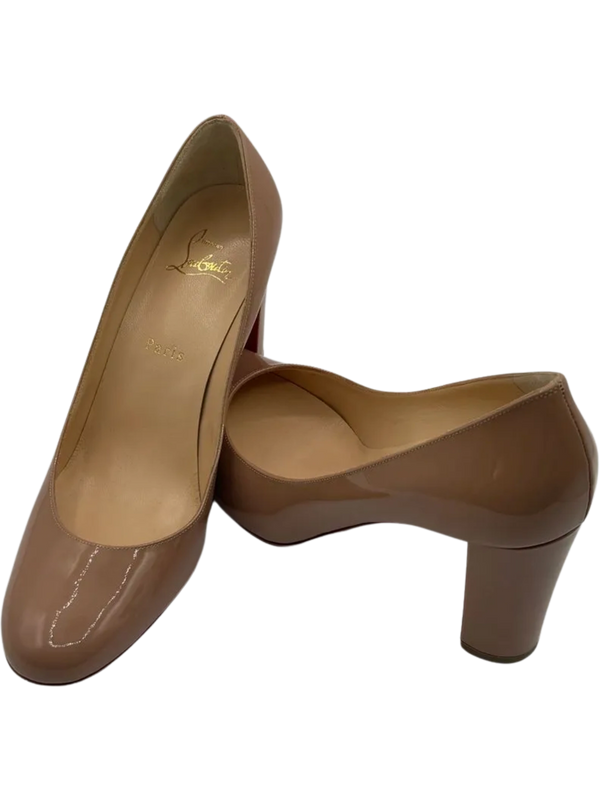 Christian Louboutin Patent Gena 85 Pumps Nude *NEW*