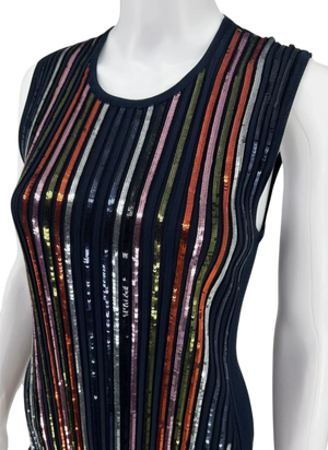 Nina Ricci Navy Blue Multi Sequined Fitted Ribbed Knit Dress