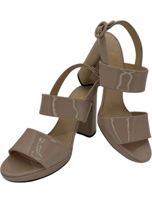 Prada Beige Patent Block Heel Sandal *NEW*