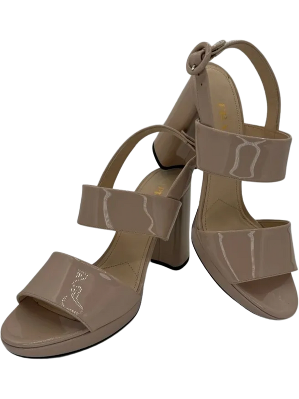 Prada Beige Patent Block Heel Sandal *NEW*