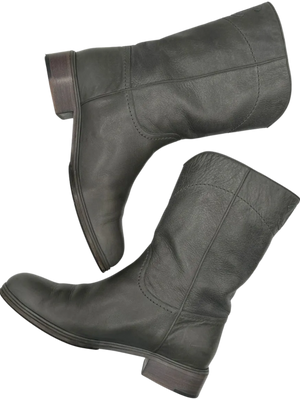 Chanel Grey Leather Mid Calf Boots