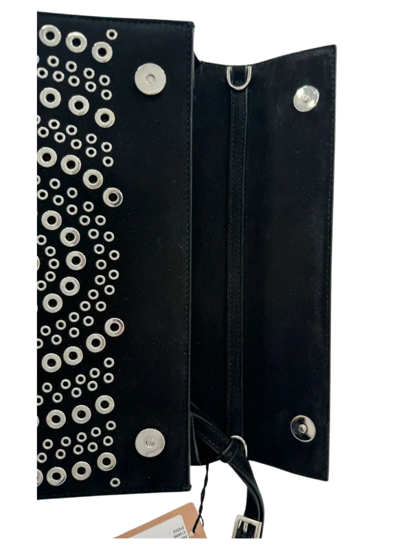 ALAIA Suede Eyelet Embellished Oeillets Pochette Black