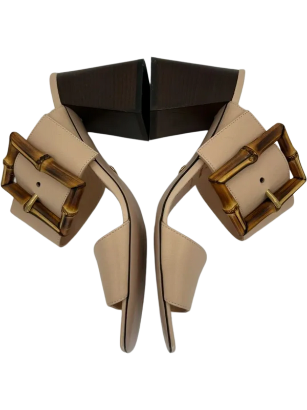 Gucci Beige Sandal With Bamboo Buckle