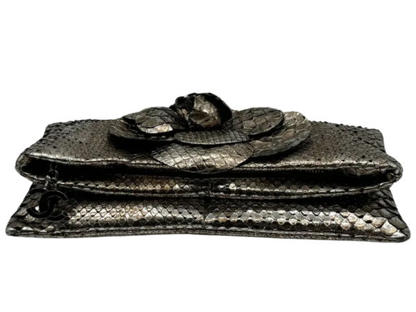 Chanel Camellia Python Fold Over Clutch