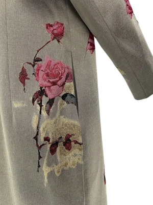 Dries Van Noten Olive Metallic Roses Duster/Jacket/Evening Coat Size 42