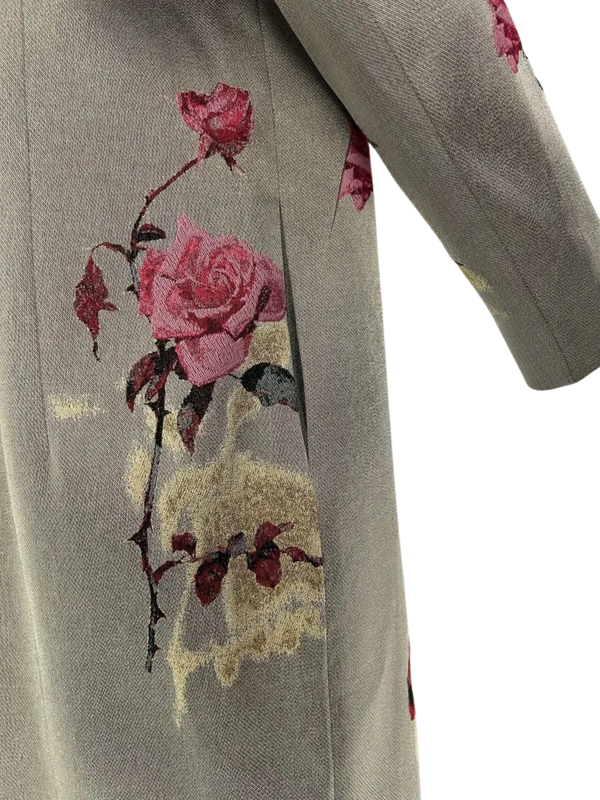 Dries Van Noten Olive Metallic Roses Duster/Jacket/Evening Coat Size 42