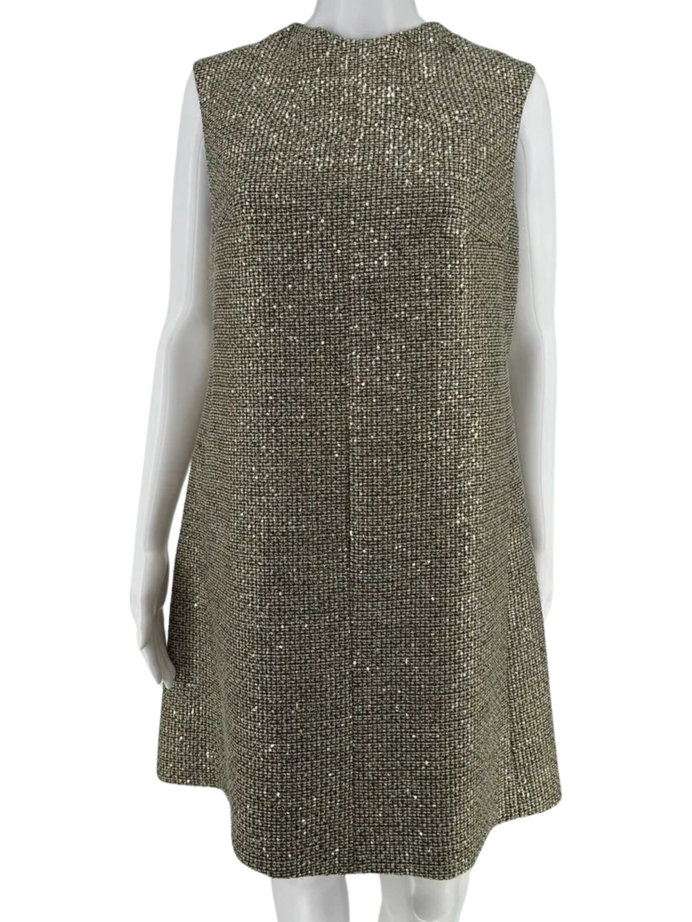 Saint Laurent Sleeveless Tweed Sparkly and Sequined Shift Dress – Size 44 FR