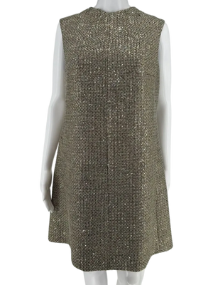 Saint Laurent Sleeveless Tweed Sparkly and Sequined Shift Dress – Size 44 FR