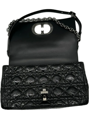 Christian Dior Black Patent Leather Caro Medium Bag
