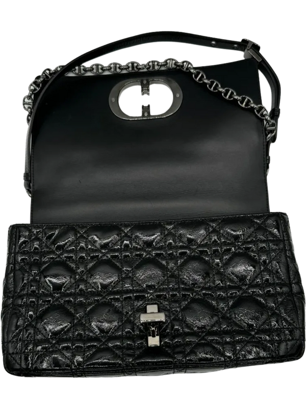 Christian Dior Black Patent Leather Caro Medium Bag