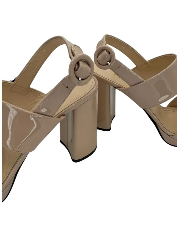 Prada Beige Patent Block Heel Sandal *NEW*