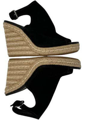 Prada Black Suede Open Toe Espadrille Slingback Wedges *NEW*