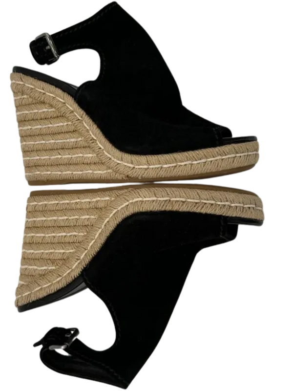 Prada Black Suede Open Toe Espadrille Slingback Wedges *NEW*