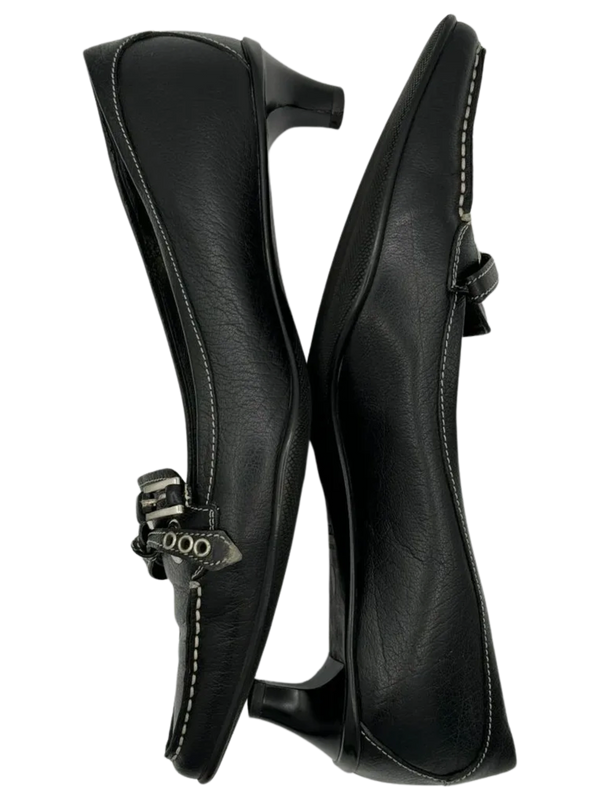 Prada Bow & Buckle Stitched Kitten Heels - Prada
