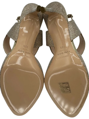 Nicholas Kirkwood Metallic Beige Glitter Fabric Ankle Strap Sandalsn *NEW*