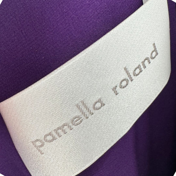 PAMELLA ROLAND Purple Cold Shoulder Beaded Neck Long Sleeve Maxi Dress 10.
