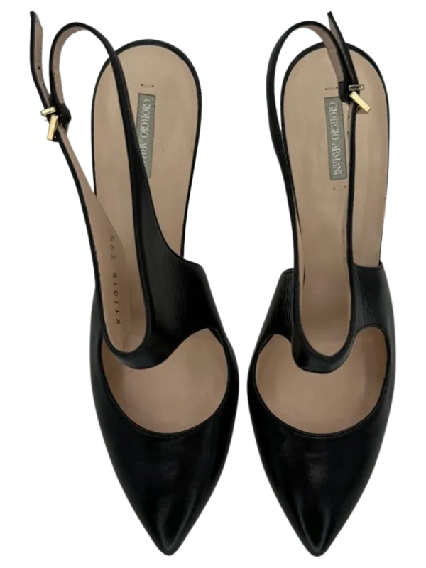Giorgio Armani Black Leather Slingbacks - Size 39.5