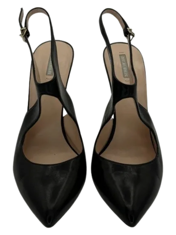 Giorgio Armani Black Leather Slingbacks - Size 39.5