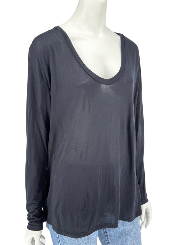 L’Agence Black Long Sleeve Scoop Neck Top – Size L