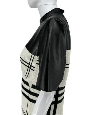 Akris Punto Black Faux Leather & Ivory Plaid Wool Dress – Size 10