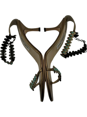 Jimmy Choo Heeled Sandals Adorned With Turquoise Jewels
