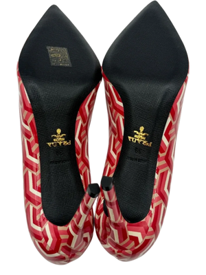 Prada Vernice St. Twis Patent Leather Pointed Toe Logo Heels *NEW*