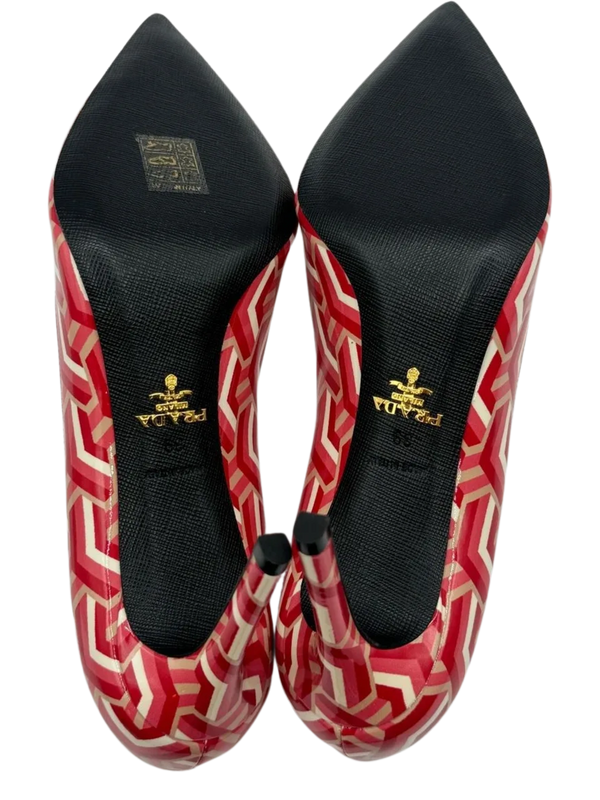 Prada Vernice St. Twis Patent Leather Pointed Toe Logo Heels *NEW*
