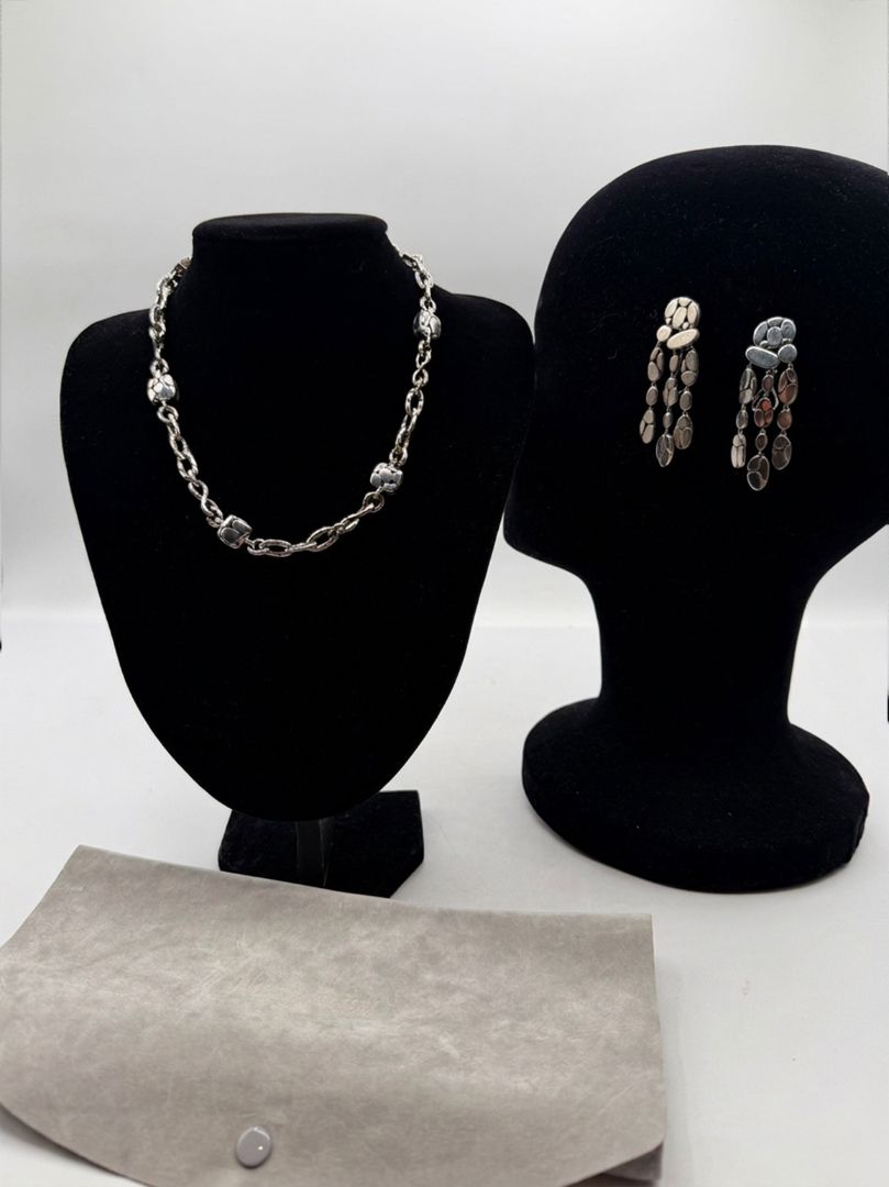 John Hardy Kali Sterling Silver Pebble Station Necklace & Drop Earrings Set