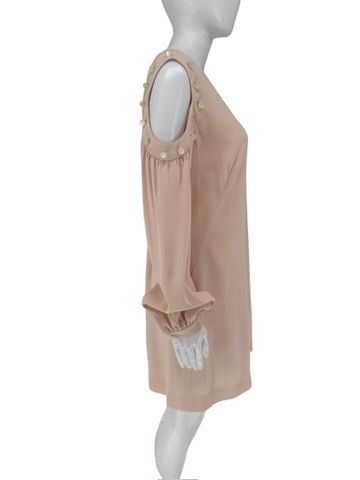 Pamella Roland Blush Cold-Shoulder Dress with Pearlized Button Detail – Large