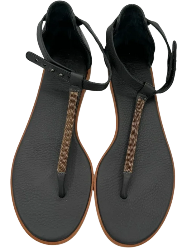 Brunello Cucinelli "Volcano" Monili Chain Flat Thong Sandal