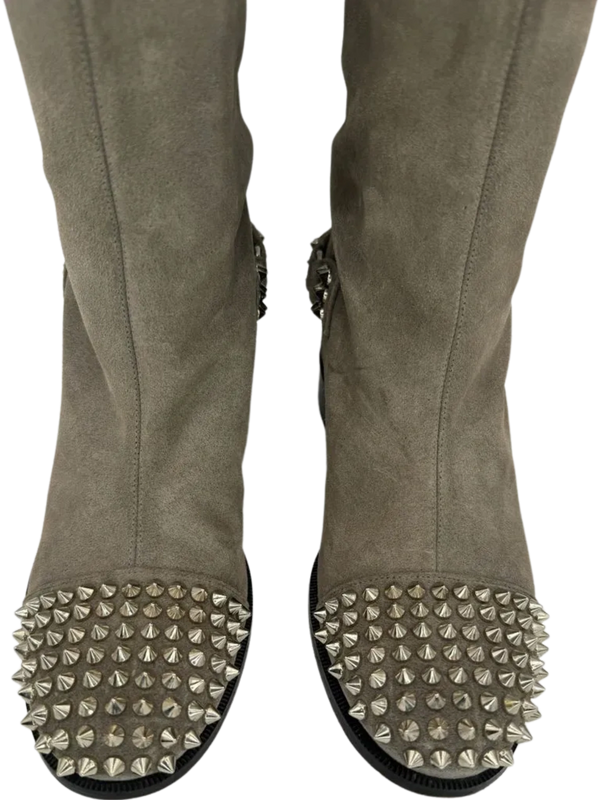 Christian Louboutin Egountina Gray Spike Suede Knee Boots Sz 39 $1500