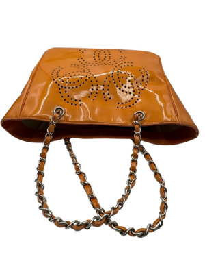 CHANEL Triple Coco Orange Patent Leather Chain Tote Bag