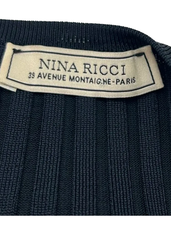 Nina Ricci Navy Blue Multi Sequined Fitted Ribbed Knit Dress