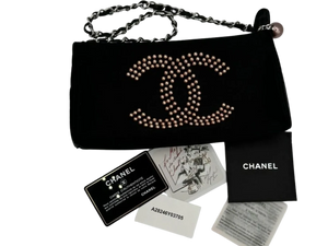 Chanel Black Satin Baguette Pochette Beaded Shoulder Bag