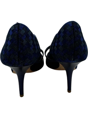 Malone Souliers Navy Maureen Bicolor Woven Point-Toe Mules